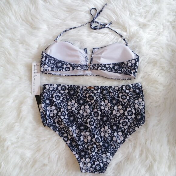NWT Nicole Miller Bikini Set Size XL Black White Floral High Rise Bathing Suit - Picture 6 of 8